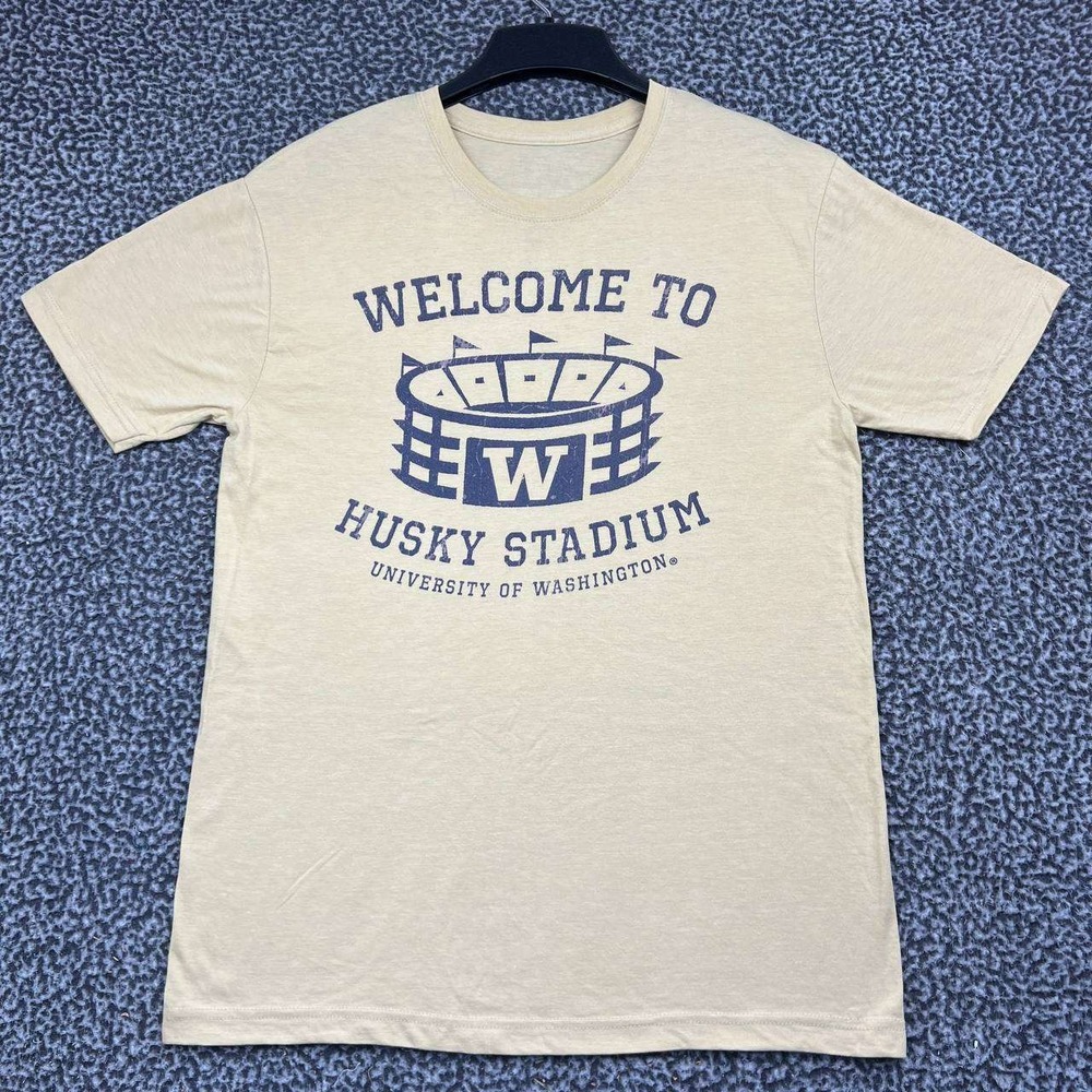 University of Washington Husky Stadium Shirt Men Large Tan NCAA Short Sleeve